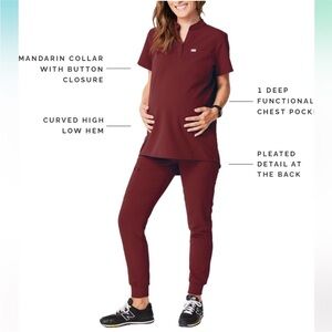 Figs Kitale Maternity Scrub Top Burgundy S